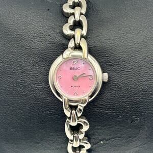 Relic Silver Tone Pink Mother Pearl Stainless Steel Women’s Watch